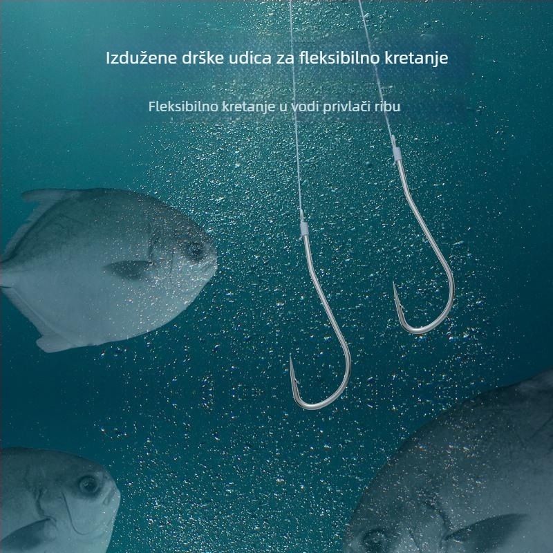 Kuka za pomfret s dugom ručkom, dvostruka kuka, predvez PE, protiv ugriza, čvrst komplet