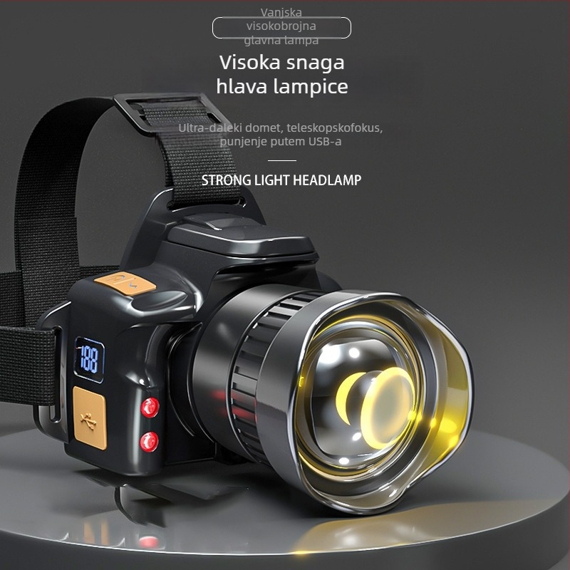 Čelna svjetiljka s laserskim izvorom svjetla, punjiva 3600mAh, 20W, domet ≥500m, ručno napajanje
