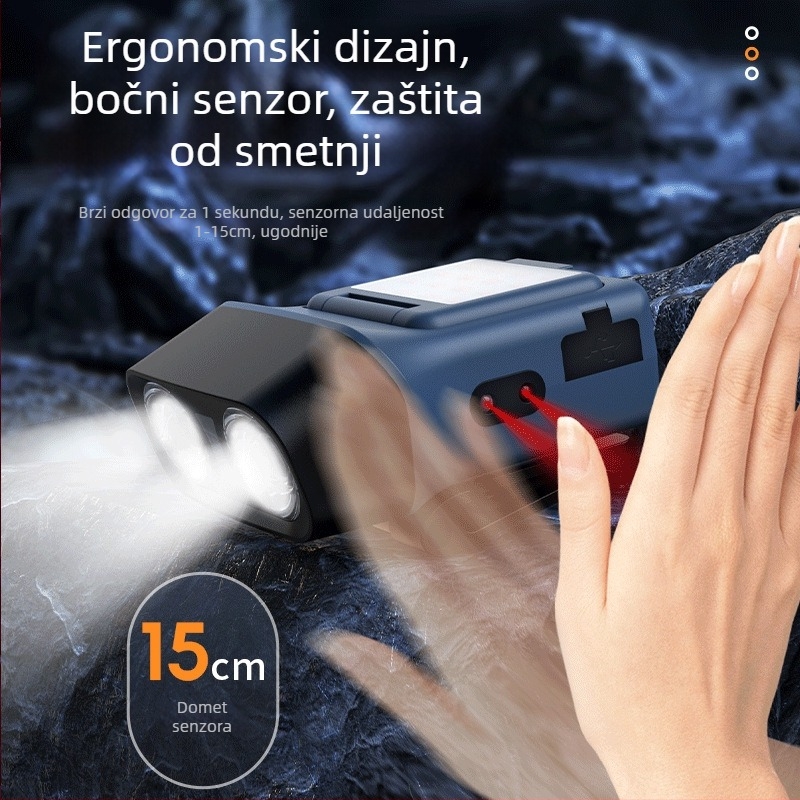 LED čelna svjetiljka, vanjska rasvjeta na glavi, punjiva, 10W, baterija 1500mAh, domet 100–200 m