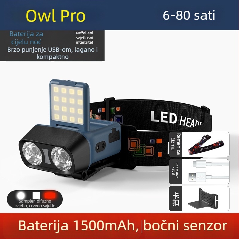 LED čelna svjetiljka, vanjska rasvjeta na glavi, punjiva, 10W, baterija 1500mAh, domet 100–200 m