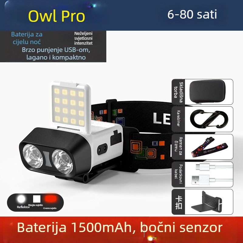 LED čelna svjetiljka, vanjska rasvjeta na glavi, punjiva, 10W, baterija 1500mAh, domet 100–200 m
