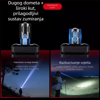 LED lampica za ribolov na glavi, punjiva, 5W, 3000mAh, zumiranje, domet 200–500 m