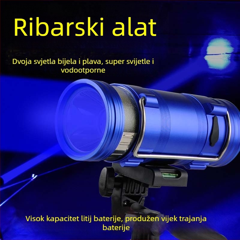 LED ribolovna noćna lampa, tijelo od aluminijske legure, punjiva, LED svjetlo, domet 100–200 m