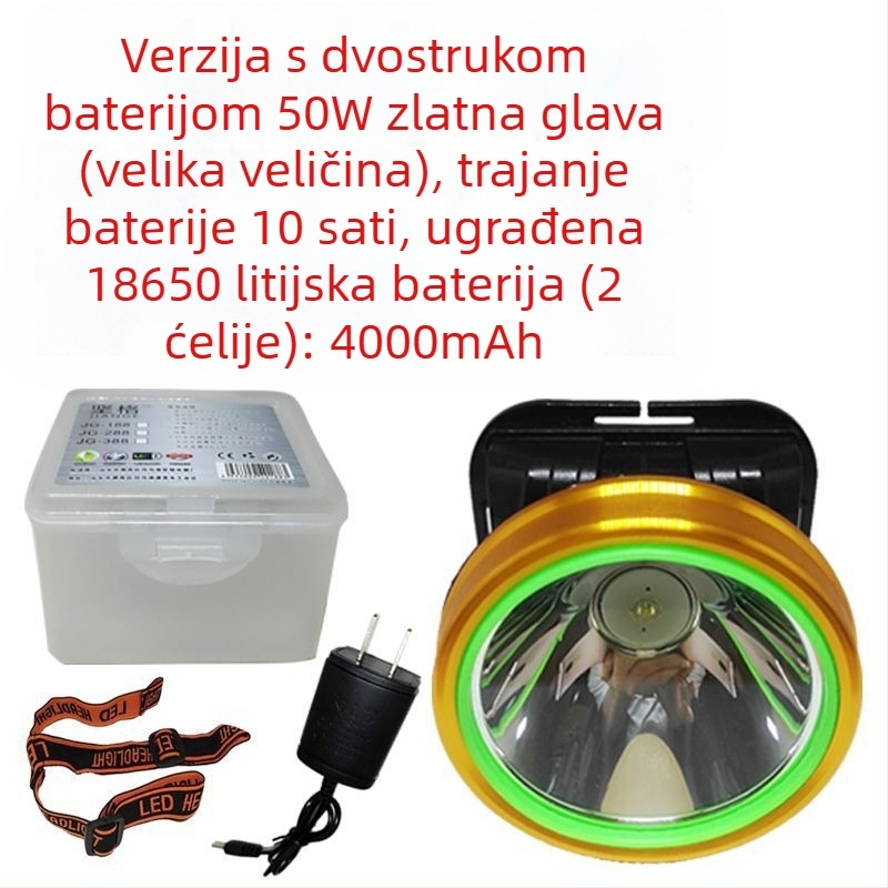 Čelna LED svjetiljka s laserom, silikonsko kućište, napajanje baterijom i ručno punjenje, domet do 50 m