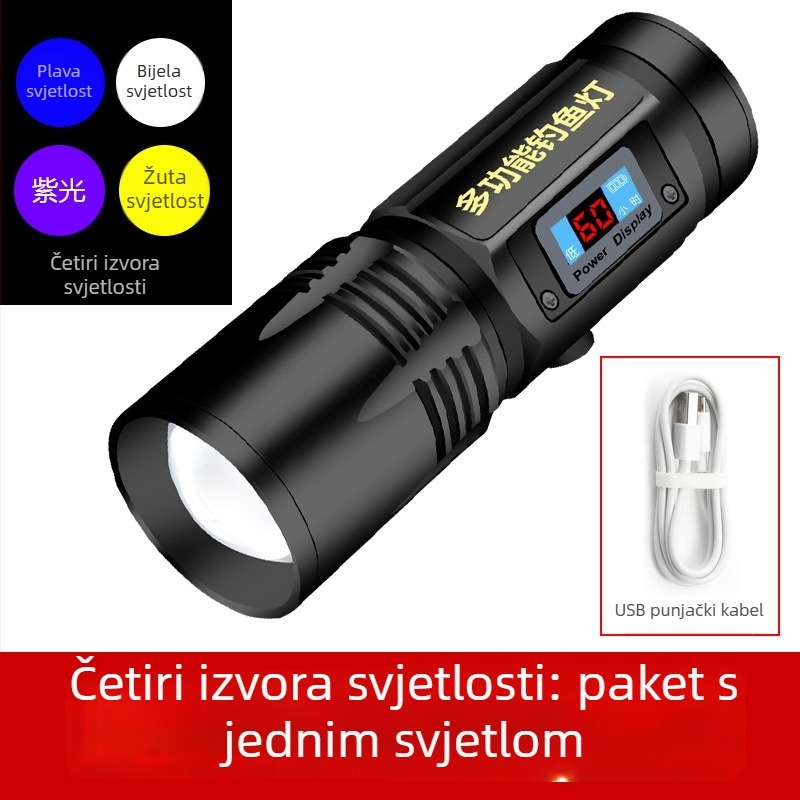 LED lampa za noćni ribolov, rotacija 360°, baterija 5000 mAh, domet 100–200 m, ručno pokretanje energije