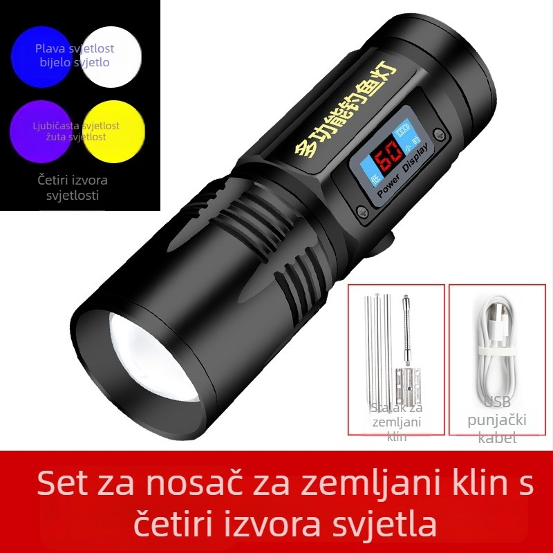 LED lampa za noćni ribolov, rotacija 360°, baterija 5000 mAh, domet 100–200 m, ručno pokretanje energije