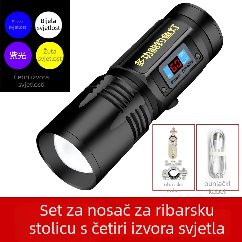 LED lampa za noćni ribolov, rotacija 360°, baterija 5000 mAh, domet 100–200 m, ručno pokretanje energije