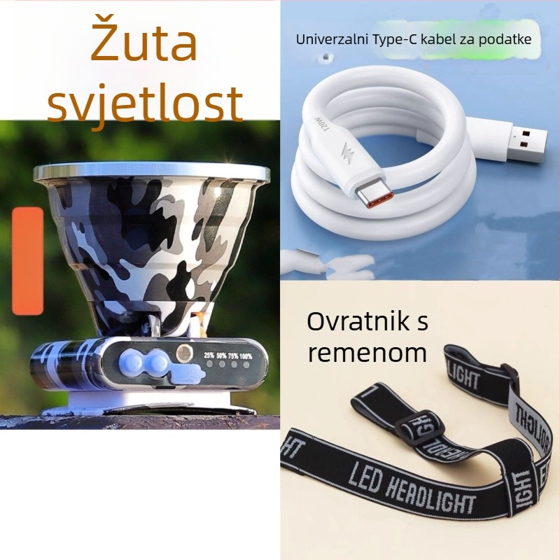 LED čelna lampica, kapacitet baterije 6000, snaga 20000, vodootporna, domet 500 m+