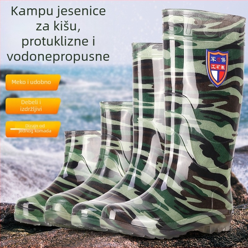 Maskirne teške radne gumene čizme za muškarce, visok tubus, tople, protuklizne, PVC gornji dio, plastična potplat, umjetna vunena podstava