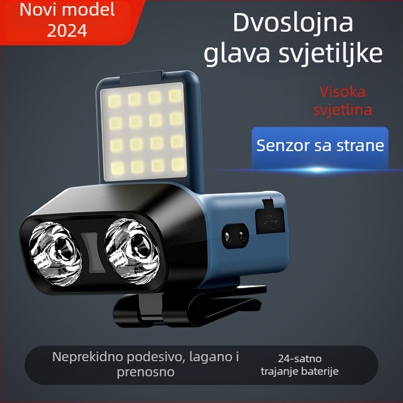 LED čelna lampa 10W, punjiva 1500mAh, domet 100-200 m za noćni ribolov
