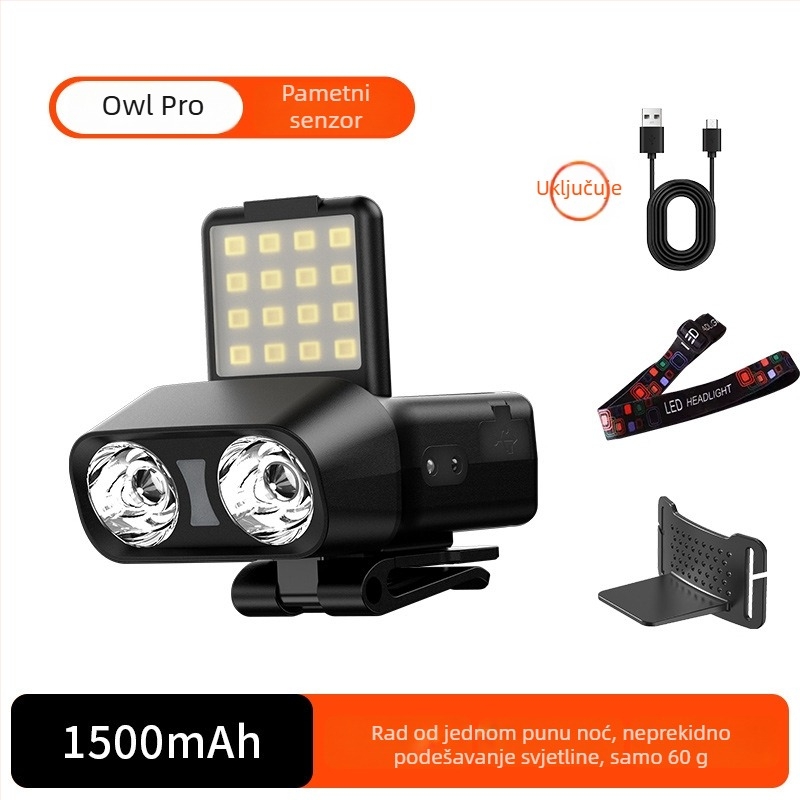 LED čelna lampa 10W, punjiva 1500mAh, domet 100-200 m za noćni ribolov