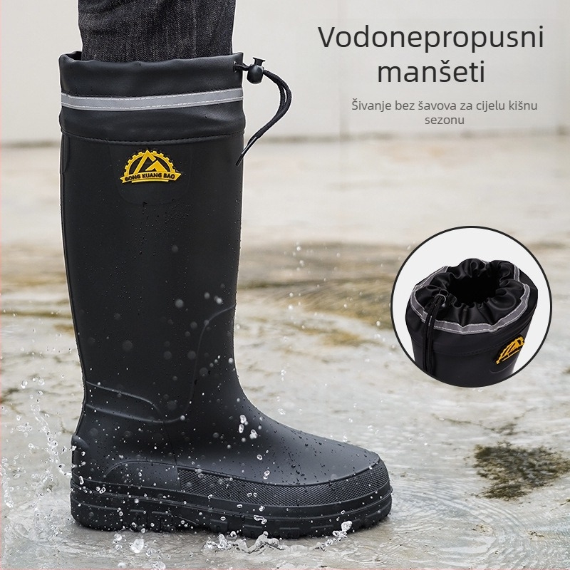 Muške čizme za kišu s visokim vratom, vodootporne, protuklizne, PVC gornji dio, mrežasta podstava
