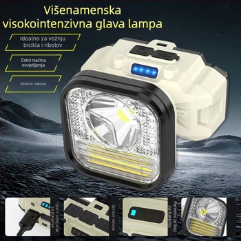 Indukcijska čelna lampica, baterija 1200mAh, LED + žarulja, naslona na glavu za bicikl, kampiranje i noćni ribolov, domet 50–100 m