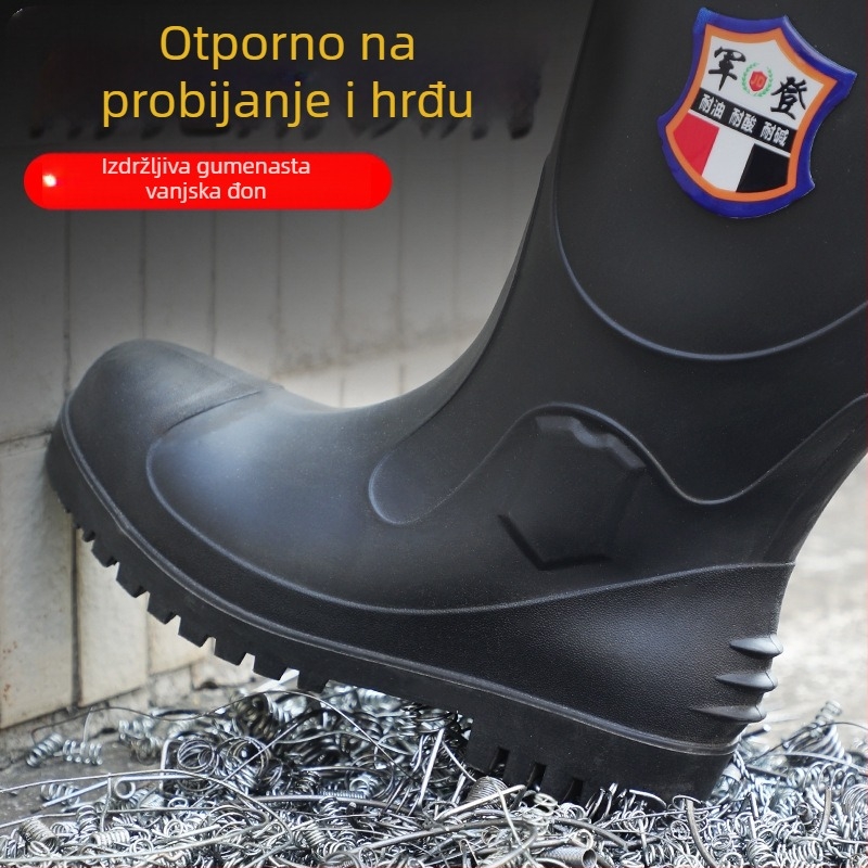Muške visoke čizme za kišu sa čeličnim prstom i čeličnom pločom – plastični gornji dio, plastična potplata, mrežasta podstava