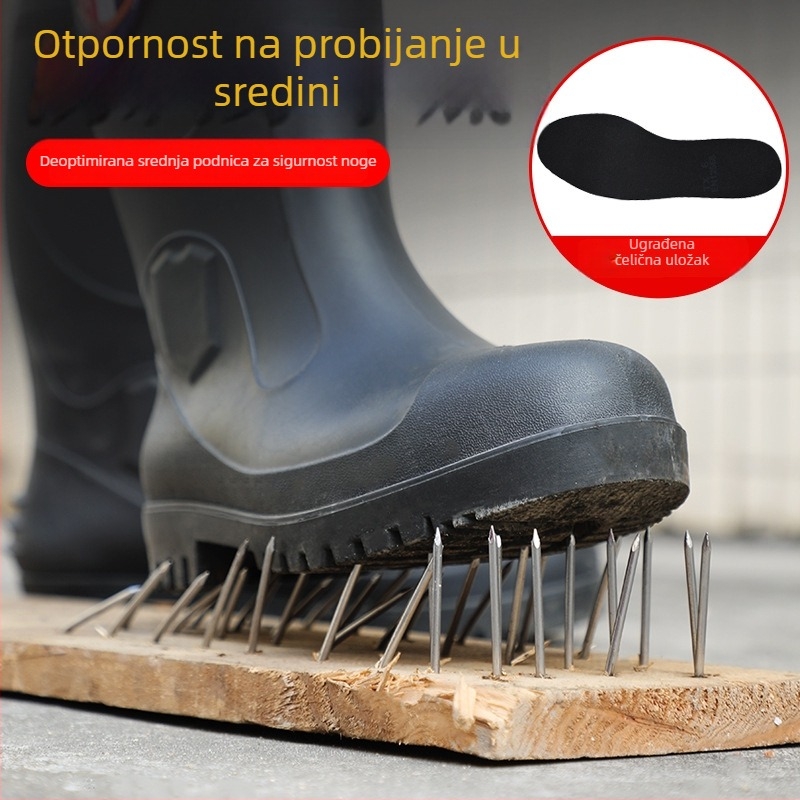 Muške visoke čizme za kišu sa čeličnim prstom i čeličnom pločom – plastični gornji dio, plastična potplata, mrežasta podstava