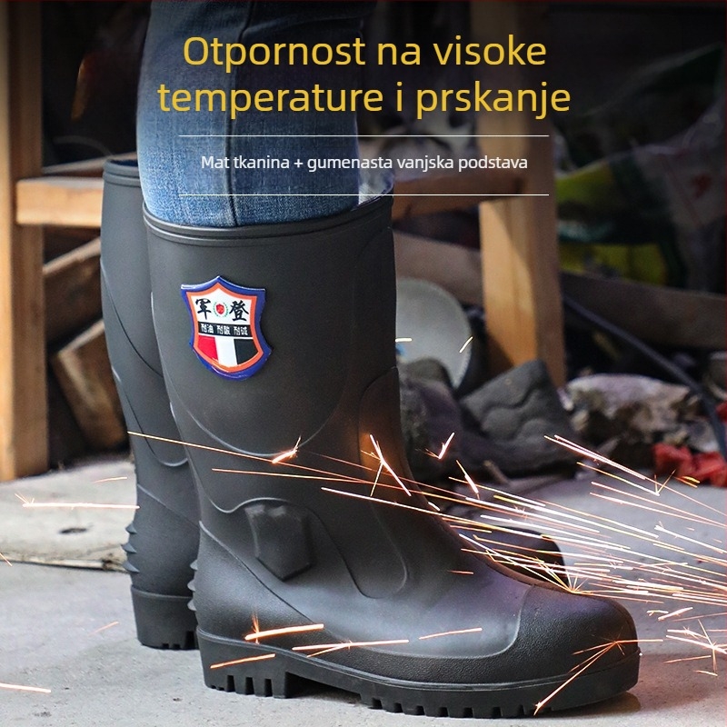 Muške visoke čizme za kišu sa čeličnim prstom i čeličnom pločom – plastični gornji dio, plastična potplata, mrežasta podstava