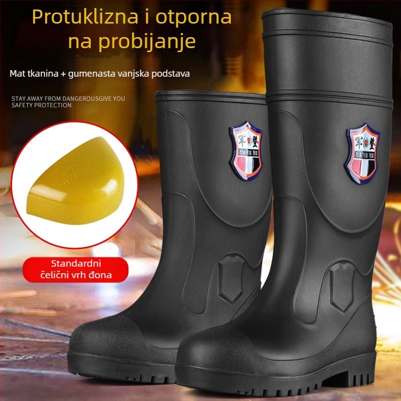 Muške visoke čizme za kišu sa čeličnim prstom i čeličnom pločom – plastični gornji dio, plastična potplata, mrežasta podstava