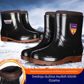 Muške čizme za kišu sa stilom kratkog cjevastog vodnog obuća, PVC gornji dio, gumasta potplat, mrežasta podstava, protuklizno