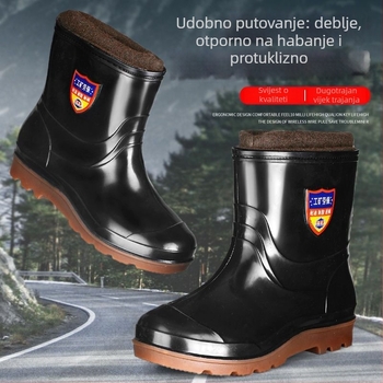 Muške čizme za kišu sa stilom kratkog cjevastog vodnog obuća, PVC gornji dio, gumasta potplat, mrežasta podstava, protuklizno