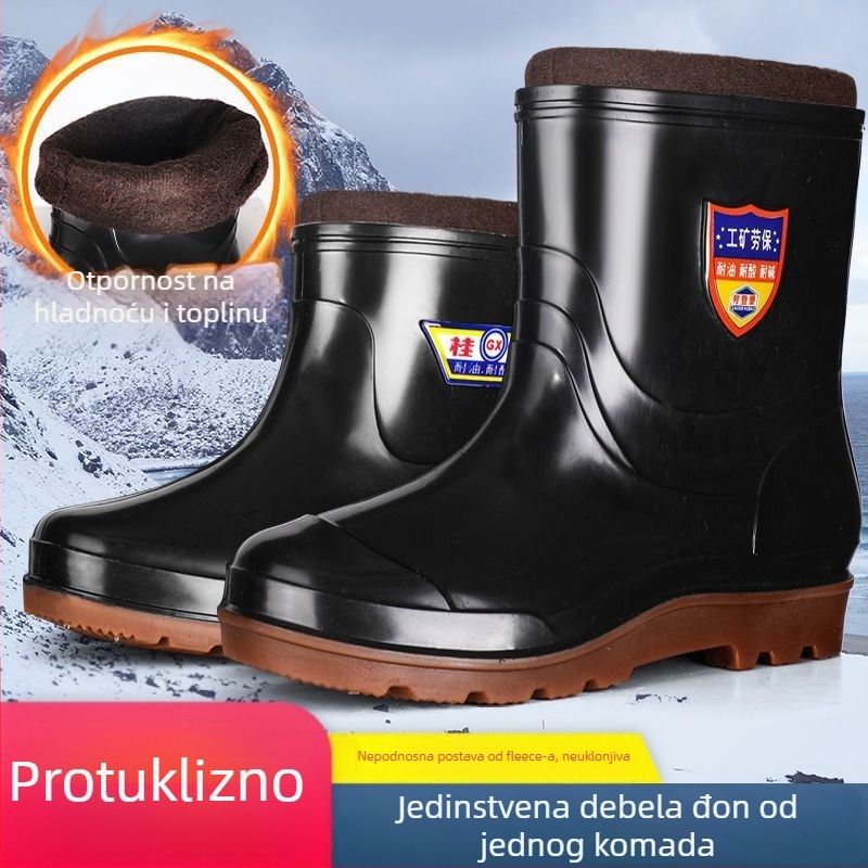 Muške čizme za kišu sa stilom kratkog cjevastog vodnog obuća, PVC gornji dio, gumasta potplat, mrežasta podstava, protuklizno