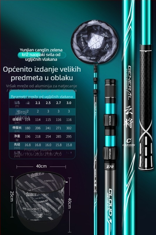 Benno karbonska teleskopna štapa za mrežu – ultralagana, ultratvrda, teleskop, set samo štap