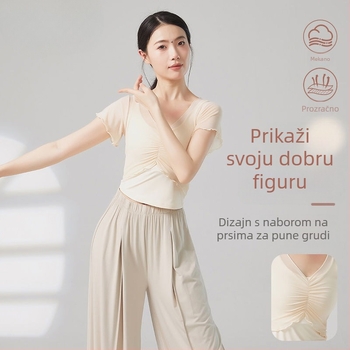 Ženski baletni body za etnički ples — kratki rukav, poliester-spandex smjesa, proljeće 2025