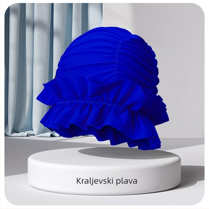 Najlon kapa za plivanje s plisiranom tkaninom i zaštitom za uši, udoban kroj za dugu kosu, za odrasle žene, za plivanje i vruće izvore