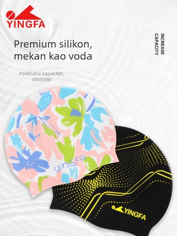 Yingfa 2025 unisex silikonska kapa za plivanje s otisnutim uzorkom, za odrasle, vodootporna, visoka elastičnost, protivklizna unutarnja površina