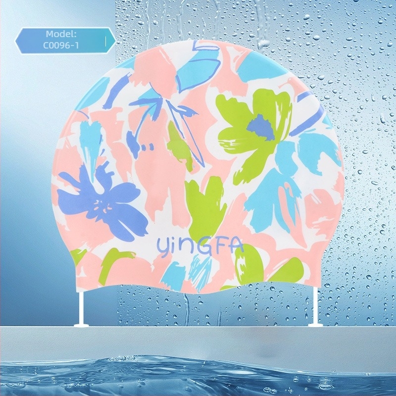 Yingfa 2025 unisex silikonska kapa za plivanje s otisnutim uzorkom, za odrasle, vodootporna, visoka elastičnost, protivklizna unutarnja površina