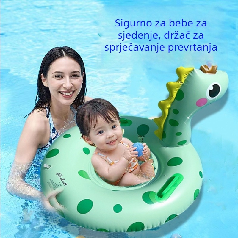 Dječji napuhavajući plivački prsten s dinosa u crtani printu, s naslonom, protiv prevrtanja, PVC debljine 20, za plivanje i hodanje po vodi