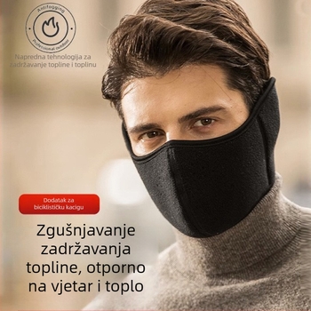 Topla maska s integriranim zaštitom za uši za vanjsku vožnju biciklom – baršunasta tkanina, fleece podstava, otporna na prašinu i vjetar, zimska upotreba
