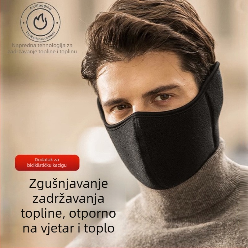 Topla maska s integriranim zaštitom za uši za vanjsku vožnju biciklom – baršunasta tkanina, fleece podstava, otporna na prašinu i vjetar, zimska upotreba