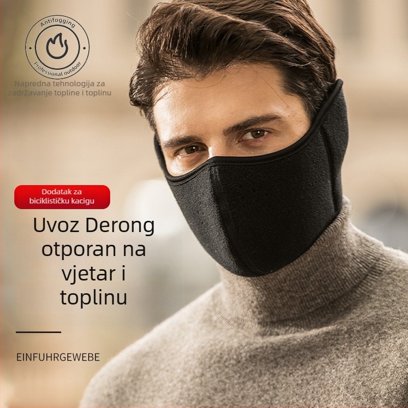 Topla maska s integriranim zaštitom za uši za vanjsku vožnju biciklom – baršunasta tkanina, fleece podstava, otporna na prašinu i vjetar, zimska upotreba