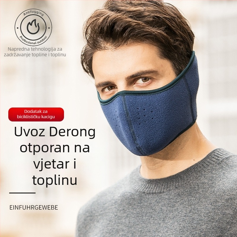 Topla maska s integriranim zaštitom za uši za vanjsku vožnju biciklom – baršunasta tkanina, fleece podstava, otporna na prašinu i vjetar, zimska upotreba