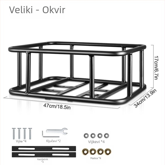Stražnja košara za bicikl s željeznim okvirom i unutarnjim uloškom, model BIKA-BAG119, vodootporna i izolirana.