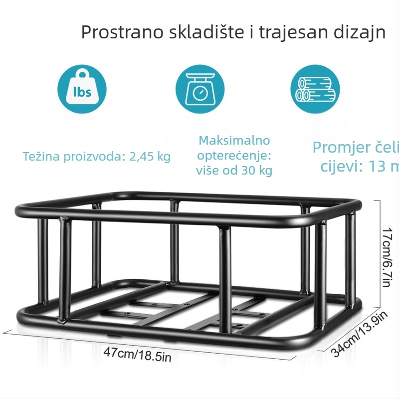 Stražnja košara za bicikl s željeznim okvirom i unutarnjim uloškom, model BIKA-BAG119, vodootporna i izolirana.