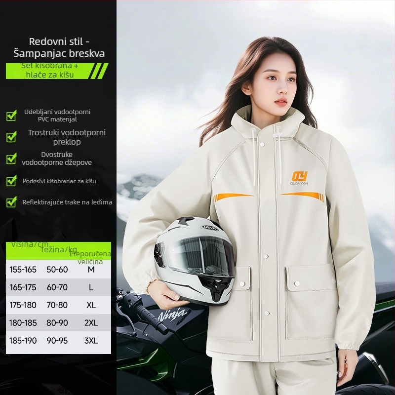 Set kišnog odijela za odrasle — podijeljeni kaput za kišu, unisex komplet za cijelo tijelo za električni bicikl/motocikl, PVC tkanina s vodootpornim slojem PVC ljepila