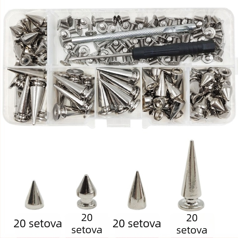 Set metalnih zakovica — za kožu, s kuglastom glavom, konične, dekorativne punk zakovice za kapute, traperice, šešire, kaiše i torbe (Huafei)