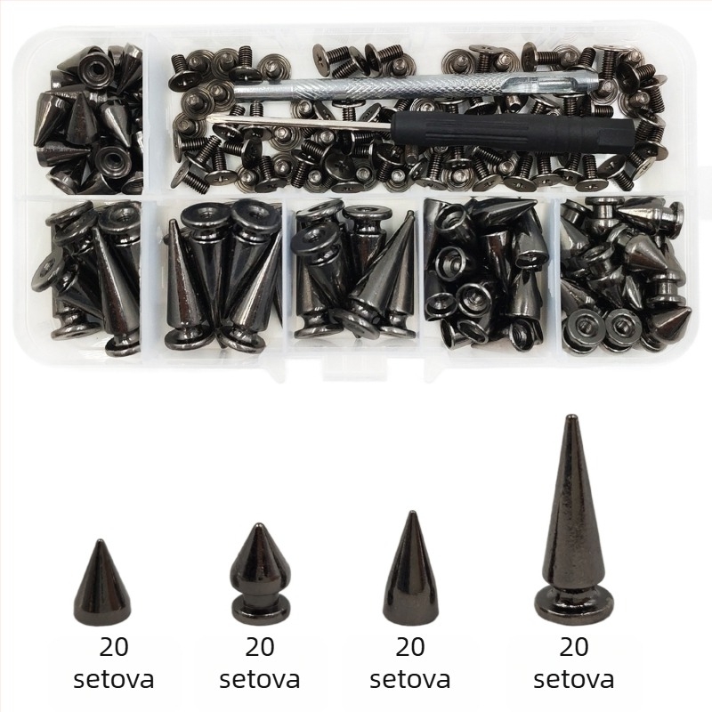 Set metalnih zakovica — za kožu, s kuglastom glavom, konične, dekorativne punk zakovice za kapute, traperice, šešire, kaiše i torbe (Huafei)