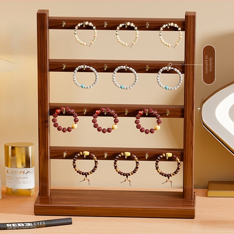 4-stupanjski drveni stalak za narukvice – stolni organizator nakita za narukvice, ogrlice i dodaci za kosu