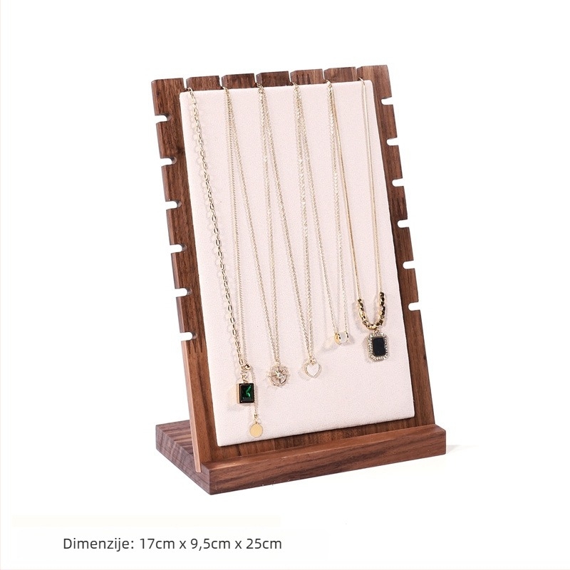 Stalak za ogrlice od masivnog orahovog drveta, vertikalni dizajn, jednoslojni, odvojivi pretinac za privjeske