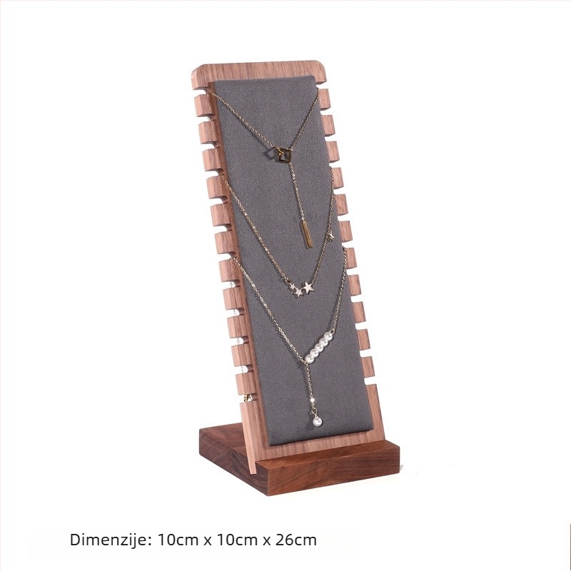 Stalak za ogrlice od masivnog orahovog drveta, vertikalni dizajn, jednoslojni, odvojivi pretinac za privjeske