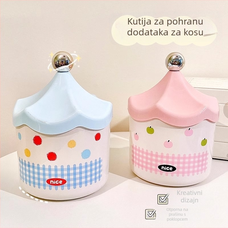 Kutija za dodatke za kosu - stolni organizator za djecu, plastika, jednostavan i moderan stil, čvrsta konstrukcija, s poklopcem