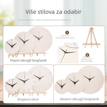 DIY zidni sat – kružna drvena ploča, tekuće slikanje, edukativna igračka, pogodan za dom i ured, Stil Novi kineski stil
