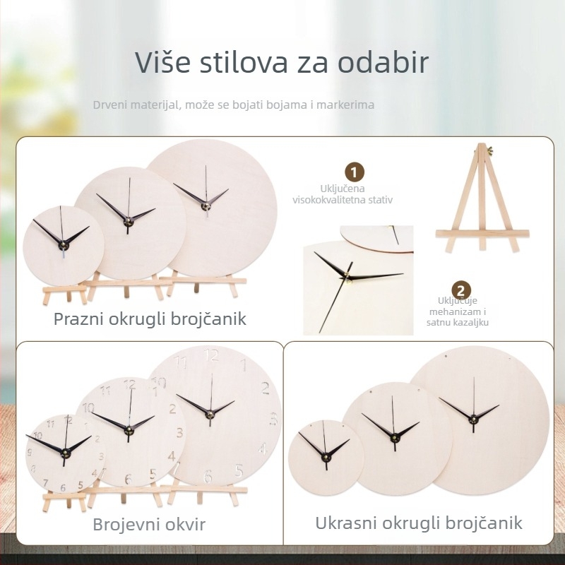 DIY zidni sat – kružna drvena ploča, tekuće slikanje, edukativna igračka, pogodan za dom i ured, Stil Novi kineski stil