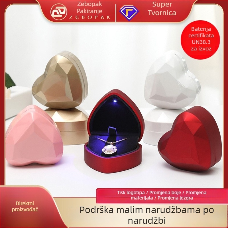 Srcem oblikovana kutija za nakit s LED svjetlom (kutija za prsten; privjesak; plastična; kutija za pakiranje; pakiranje nakita)