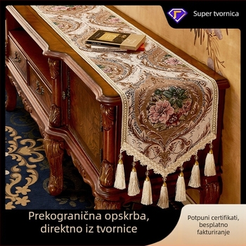 Europski stil stolni runner od lana i chenille s cvjetnim uzorkom, žuta ili plava, otporan na mrlje i protuklizni, za dnevni boravak.