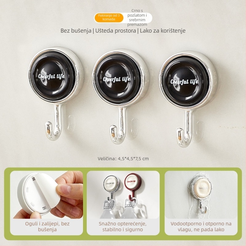 Držač za vrata s jakim ljepilom, bez bušenja, za kuhinju i kupaonu, jedan kuk, plastični materijal za hranu, nosivost 2 kg