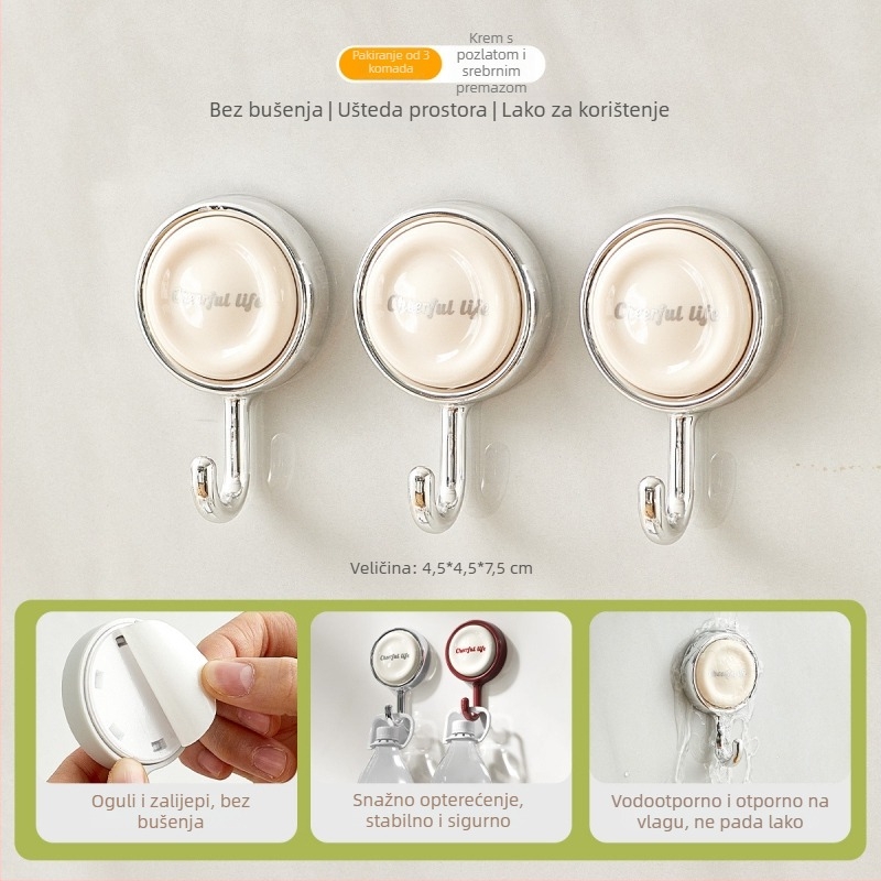 Držač za vrata s jakim ljepilom, bez bušenja, za kuhinju i kupaonu, jedan kuk, plastični materijal za hranu, nosivost 2 kg