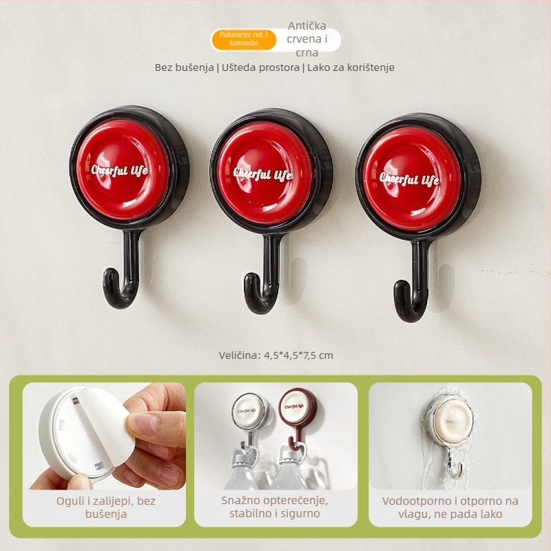 Držač za vrata s jakim ljepilom, bez bušenja, za kuhinju i kupaonu, jedan kuk, plastični materijal za hranu, nosivost 2 kg